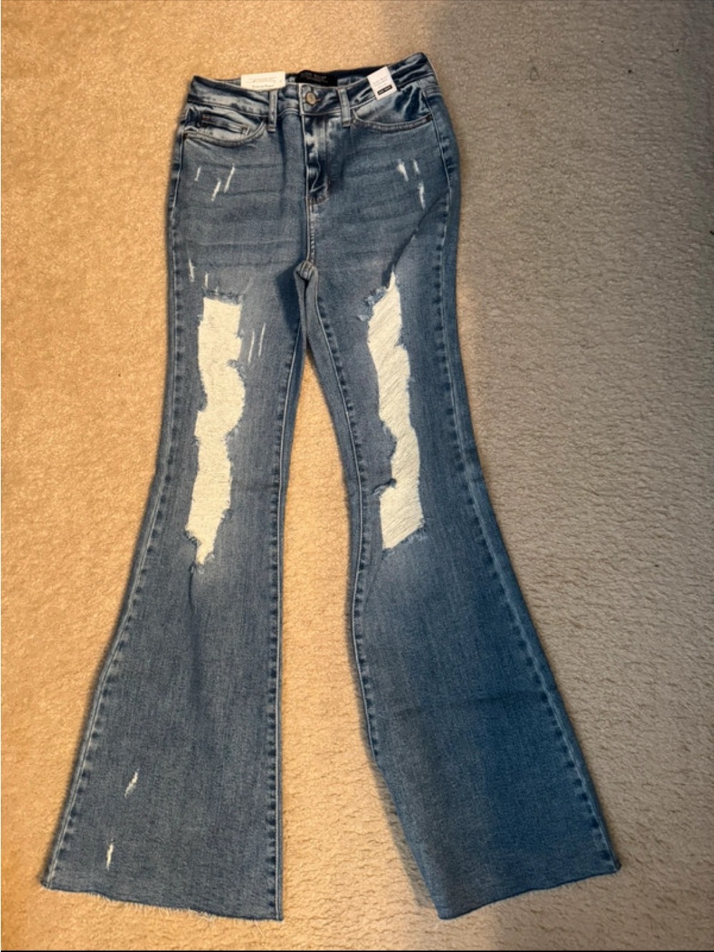 Judy Blue Medium Blue Distressed Flare Jeans